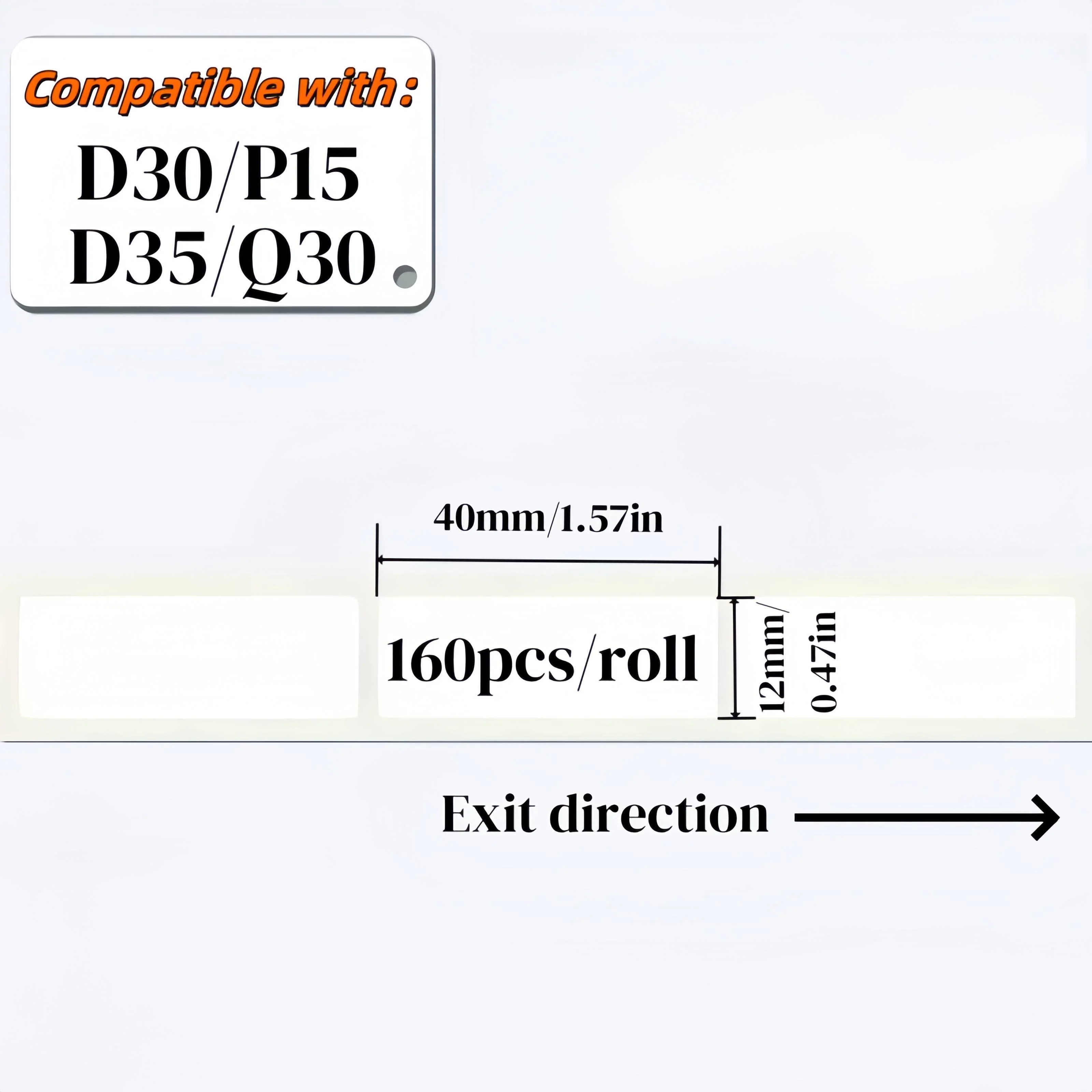 960개 화이트 열전사 라벨 12x40mm 블랙 배경 6롤 D30 휴대용 프린터용 가정 사무실 정리용 선명한 인쇄