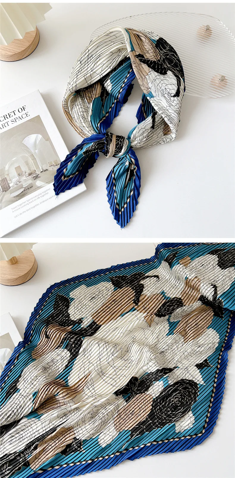 Luxury Silk Pleated Scarf - Womens Hair  Neck Accessory
