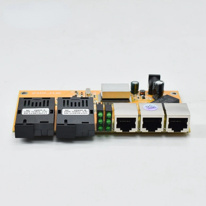 155M 2F3E Fiber Optic Media Converter PCB 10/100M 3 RJ45 and 2 SC PCBA Board 25KM