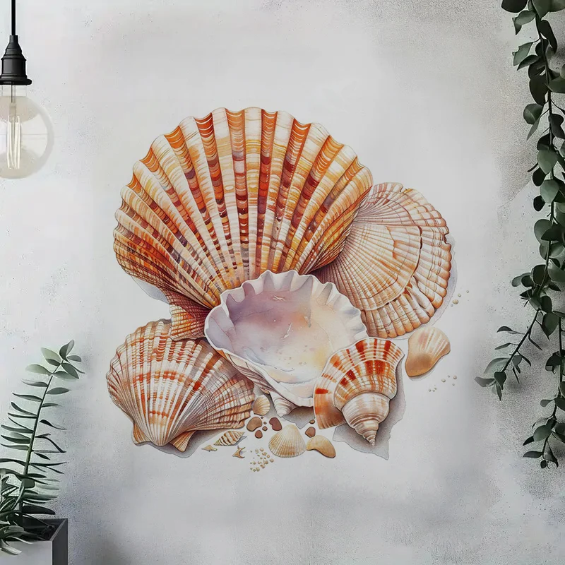 Watercolor Sea Shells Self-Adhesive Wall Decal-Removable, Reusable PVC Sticker for Bathroom, Kitchen & Living Room Decor