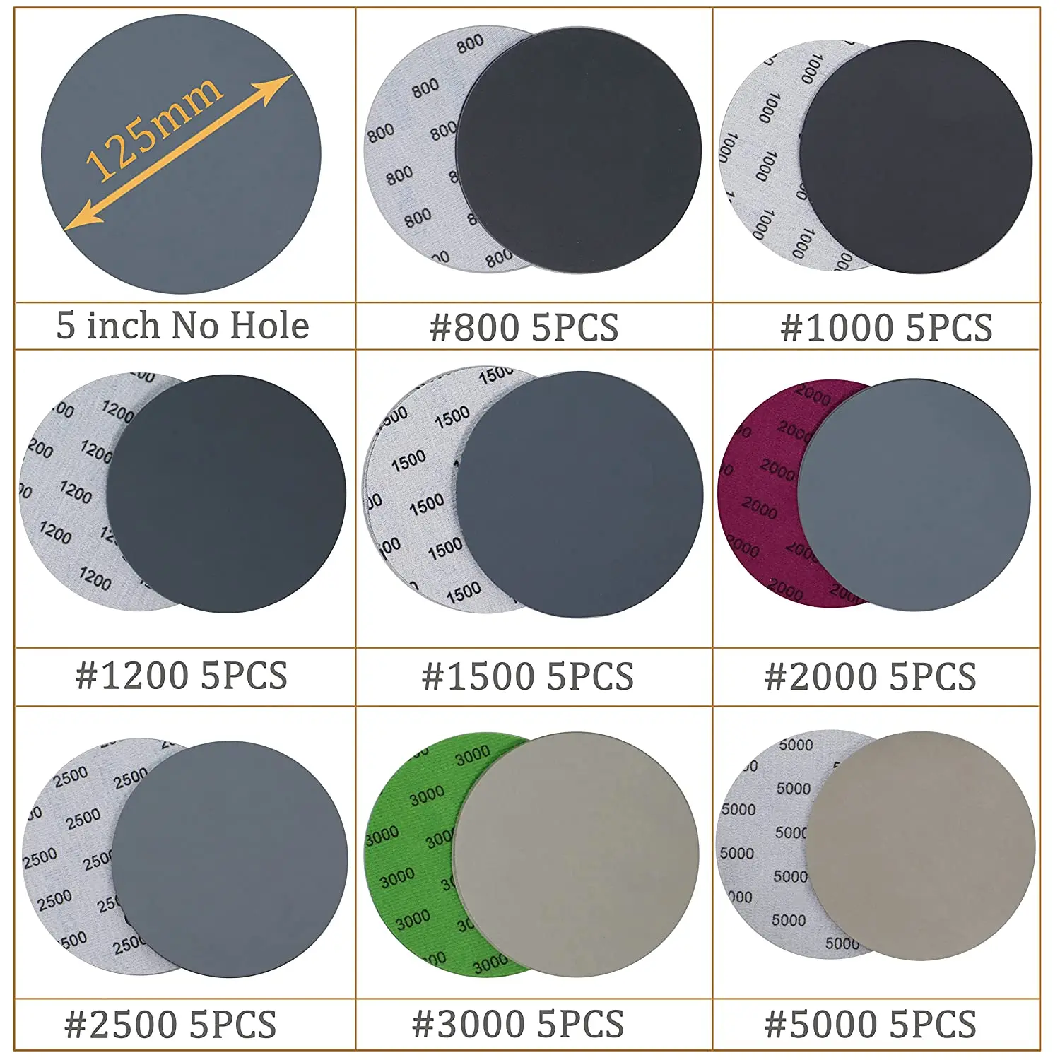 40PCS 5 Inch Wet & Dry Sanding Discs 800-5000 Grit Sandpaper Compatible Grinder Polishing Accessories for Auto Metal Wood sanding discs sandpaper set polish sand paper sandpaper tools mini sandpaper kit sander pads