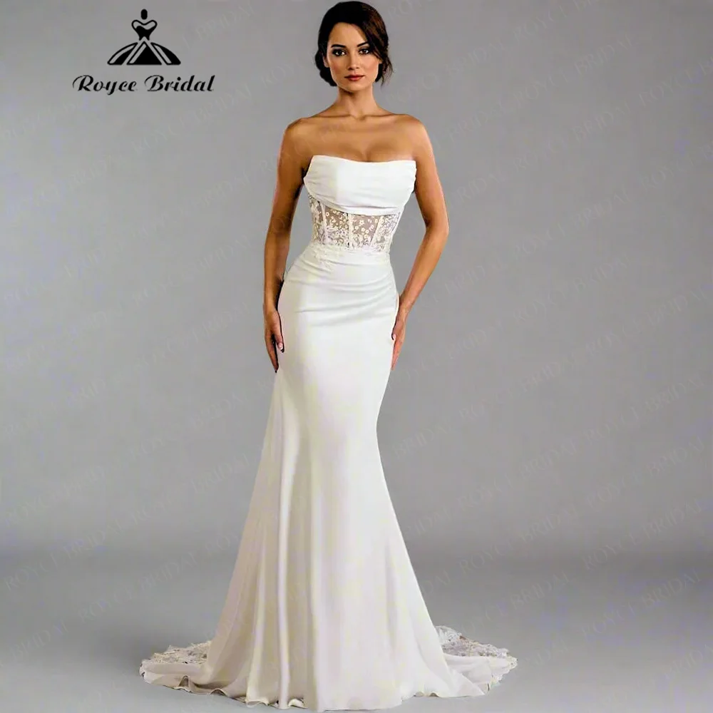 Abito da Sposa Roycebridal con Corsetto in Pizzo Trasparente, Vestito da Sposa a Sirena Aderente, Vestido De Novia con Ricami Floreali Personalizzati