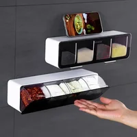 4-Grid Wall Mounted Seasoning Box, Household Kitchen Storage Container, Spice Salt Sugar Storage Container Combination Set 1