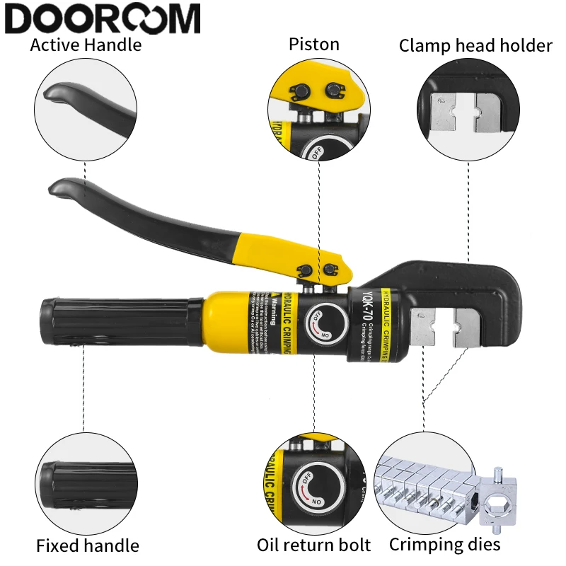 DOOROOM 4-70mm² Manual Hydraulic Crimping Pliers YQK-70 Pressure Home Hydraulic Tools Hydraulic Pliers Cable Terminal Prensa 4
