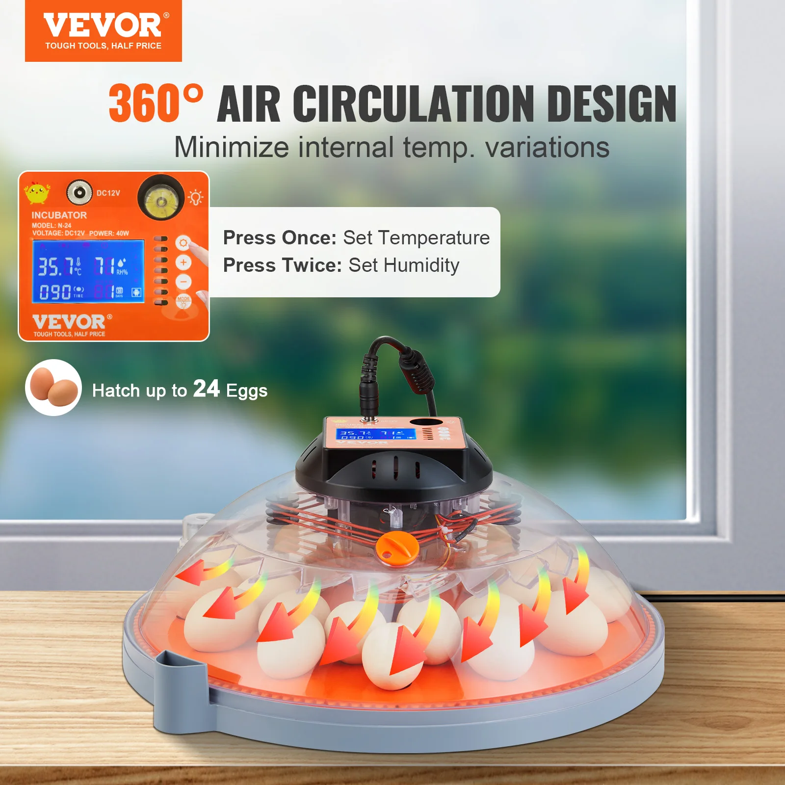 VEVOR Automatic Egg Incubator with Turner – 12/24/48 Egg Capacity for Chicken & Duck Hatching 2