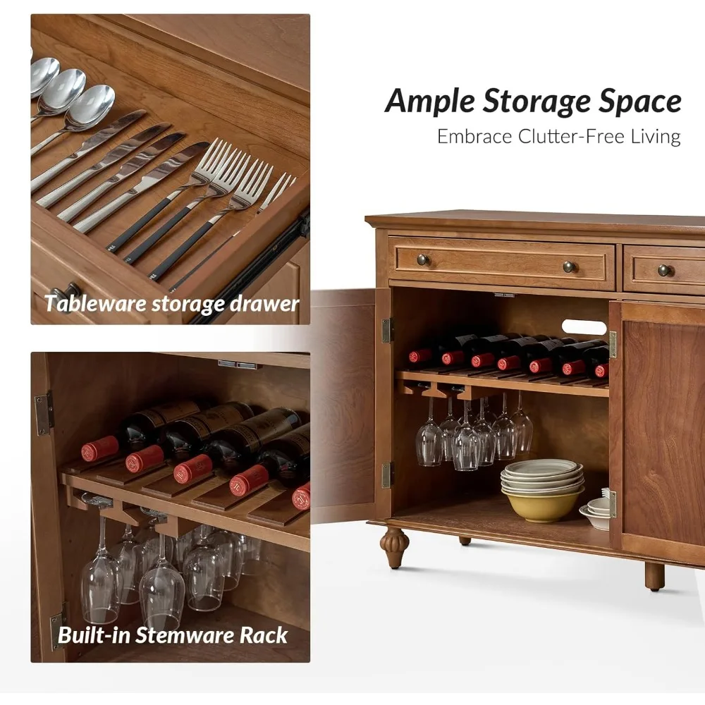 58" Wide Kitchen Sideboard Buffet Cabinet 2 Drawers Adjustable Shelves Wood Coffee Bar Table Dining Room Acorn