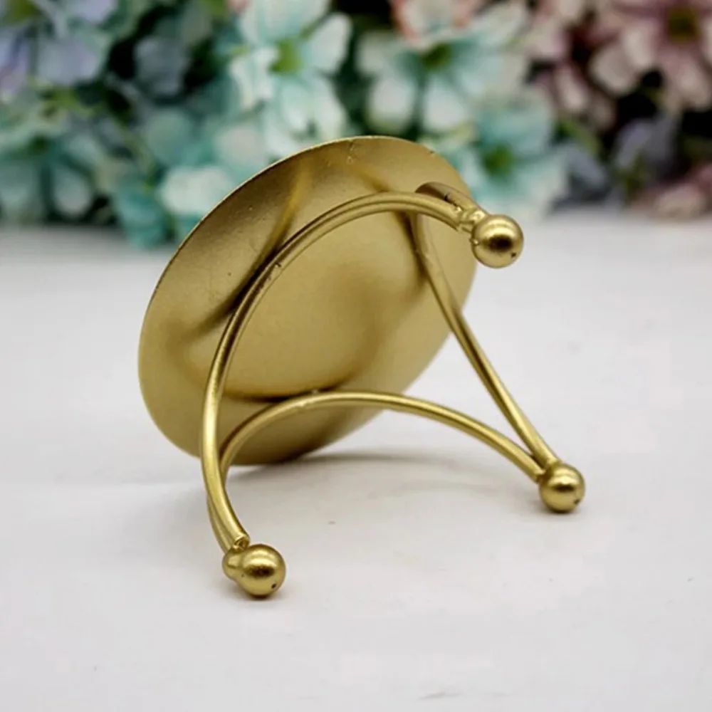 1PC Gift Home Decoration Wedding Ornament Black Gold Candle Holder Wrought Iron Craft Candelabra Round Plate Candlestick