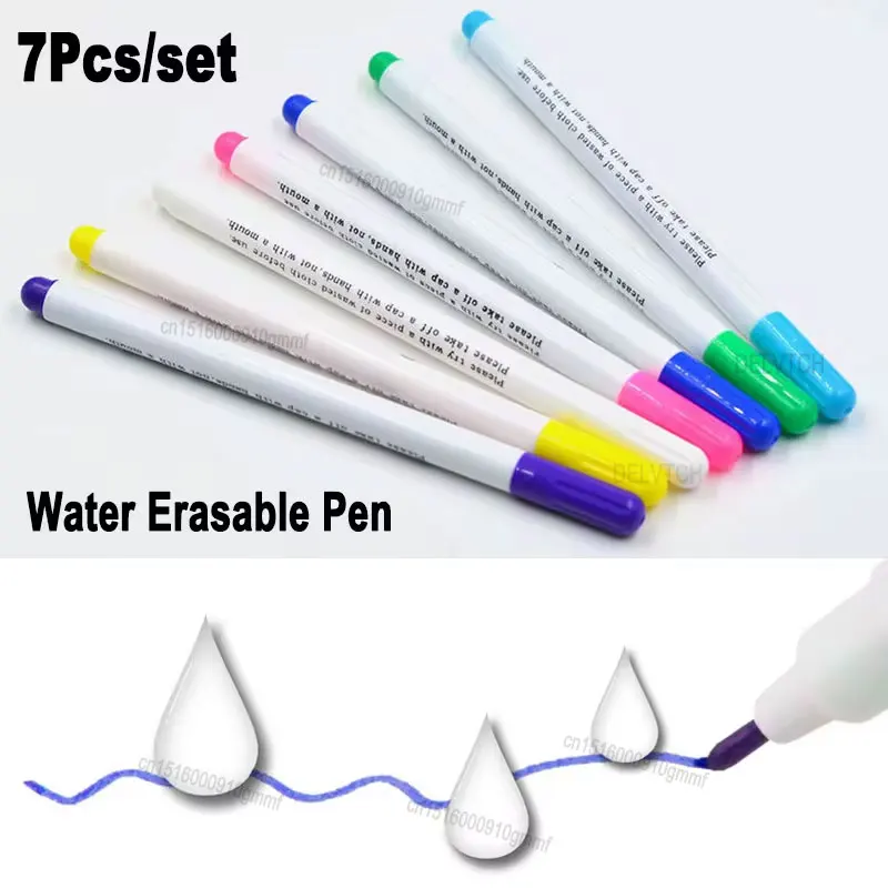 7Pcs Set DIY Cross Stitch Water Erasable Pen Washable Soluble Fade