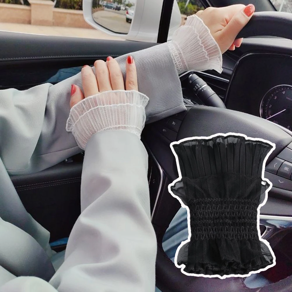 

1 Pair Fashion Korean Fake Flared Sleeves Autumn Double Layer Lace Pleated Ruched False Cuffs Sweater Blouse Wrist Warmers