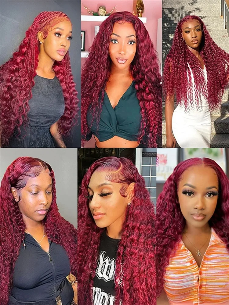 100% Human Hair Deep Wave 99J Burgundy 13x4 Lace Frontal Wig 13x6 Curly 30 40 Inch HD Lace Front Wigs Red Water Kinky Brazilian - Image 5