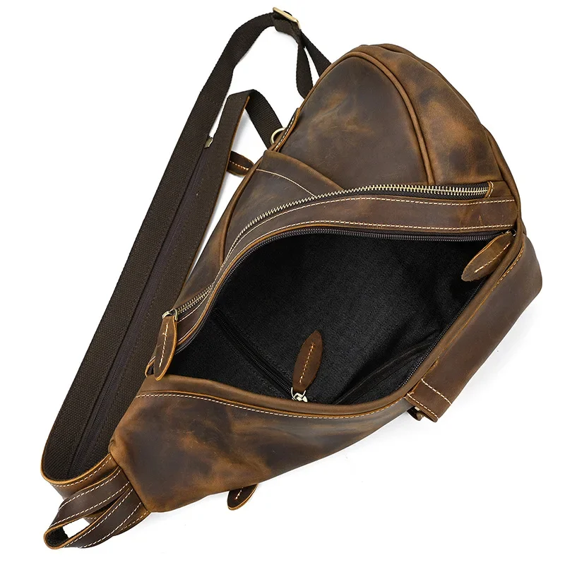 Vintage Leather Men's Chest Bag Multi-functional Shoulder Bag
