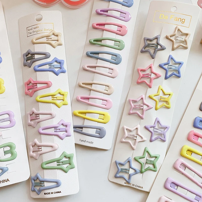 Children Baby Girls Fashion Multicolour Geometric Stars Ornament Hair Clips 10 Pcs/Set Kids Girl Sweet Hairpins Hair Accessories
