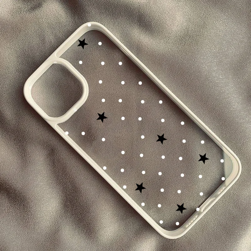 Chic Korean-Style Blue Star & White Polka Dot Phone Case