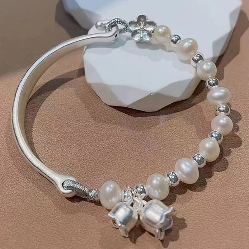 

999 Sterling Silver Half Bracelet Pearl Bell Orchid Ruyi Women's Jewelry Handpiece