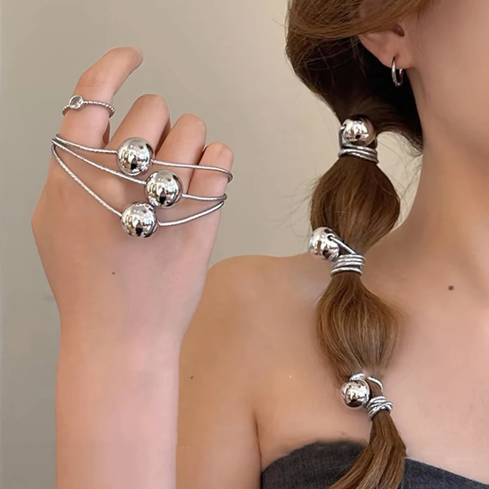 Simple Silver Ball Hair Ropes Rubber Bands For Women Fashion Korean Ponytail Rubber Band Hair Tie Gum Headwear Accessories
