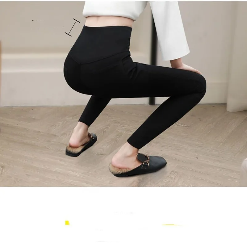 Women's Autumn Winter Solid Pockets Button Tight High Waisted Elastic Slim Casual Trousers Office Lady Moto Biker Vintage Pants