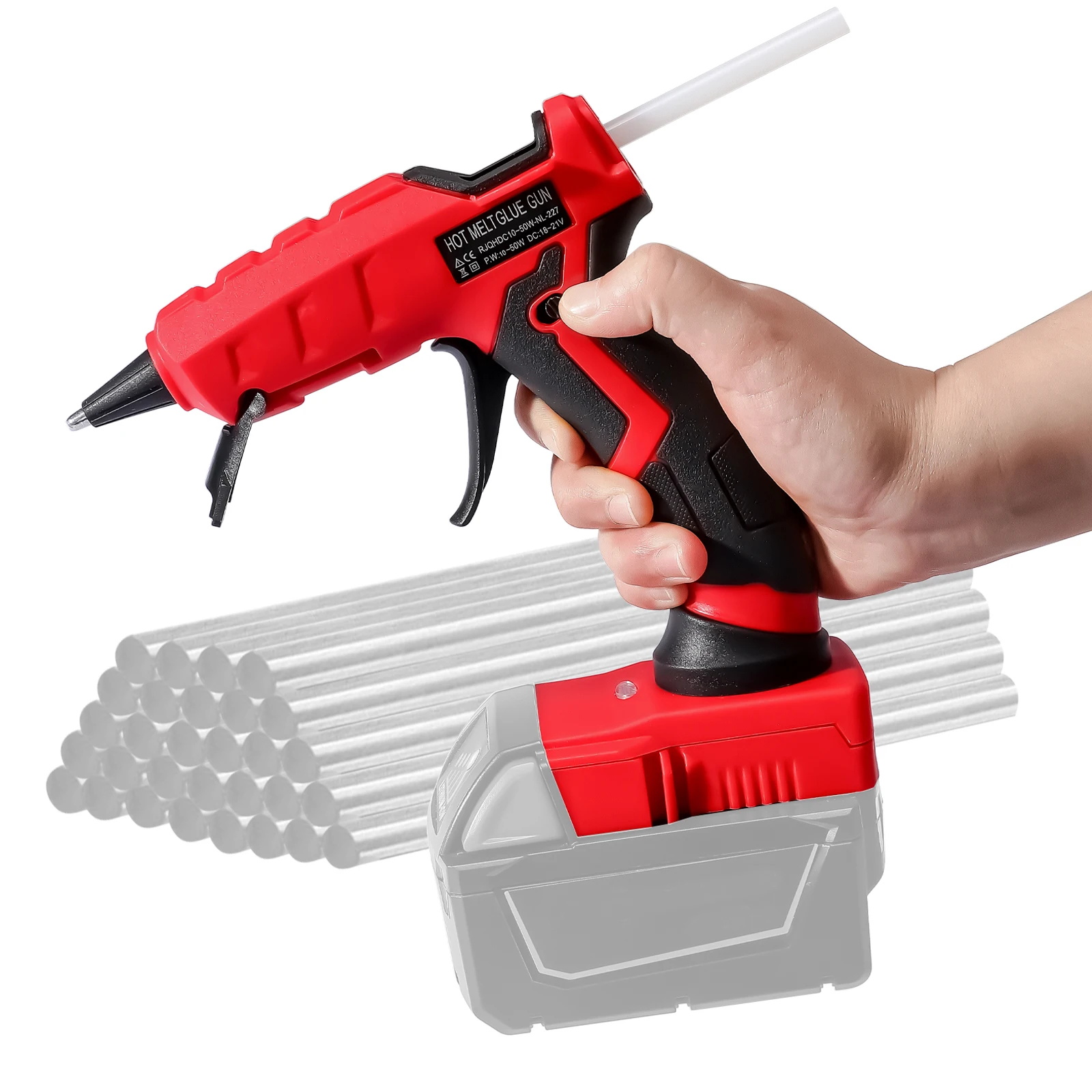 50W Cordless Hot Melt Glue Gun with 30pcs 7mm Sticks for Milwaukee 18V Li-ion Battery Electric Repair Power Tool (No Battery)