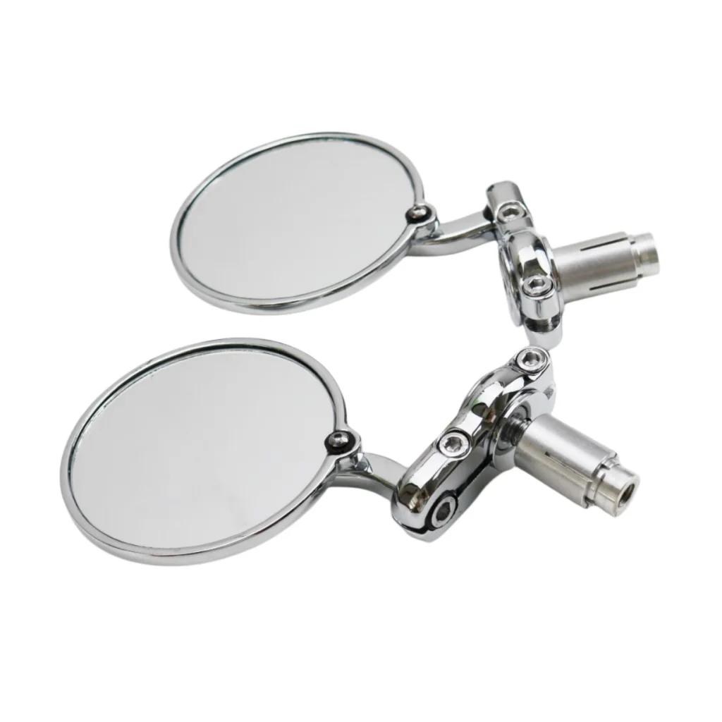 3 Chrome Convex Round 7/8 HANDLE BAR END MIRRORS CAFE RACER Vintage Old School
