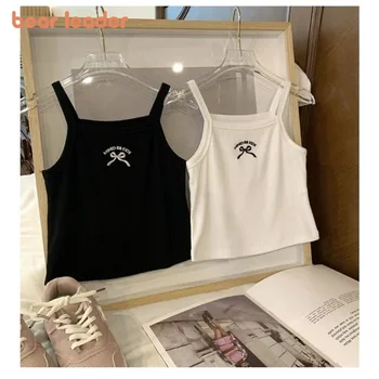 Bear Leader Pasqua nuove ragazze top estate lettera fiocco stampato bretella versione coreana gilet tinta unita abbigliamento casual per bambini 1