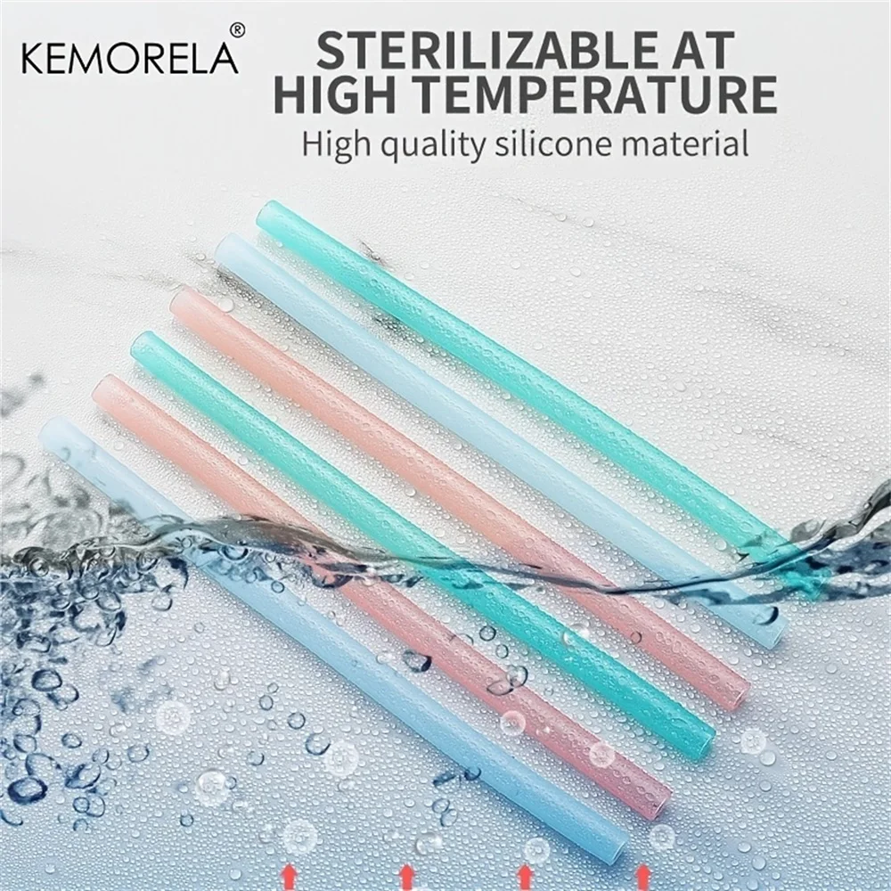 Set of 6 Reusable Transparent Silicone Straws with Cleaning Brush - Eco-Friendly Party Accessory