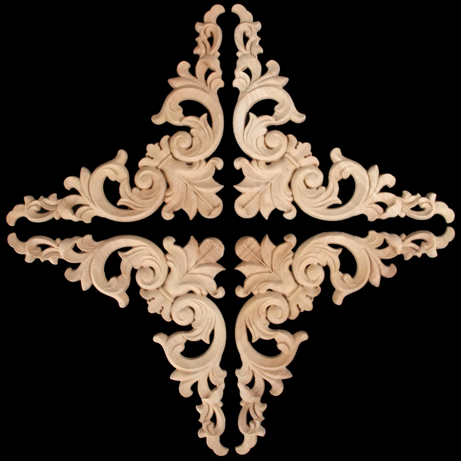 4pcs/set Wooden Decal Corner Hollow Branch Crown Oak Flower Board 8cm/3.15" European Style Decor Wall Door Cabinet Furniture 1