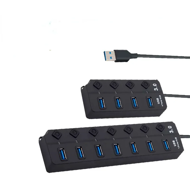 고속 USB 3.0 허브, USB 3.0 허브 분배기, 켜기/끄기 스위치, LED 표시기, EU/US 전원 어댑터 포함, 맥북 노트북 PC용, 4 포트, 7 포트