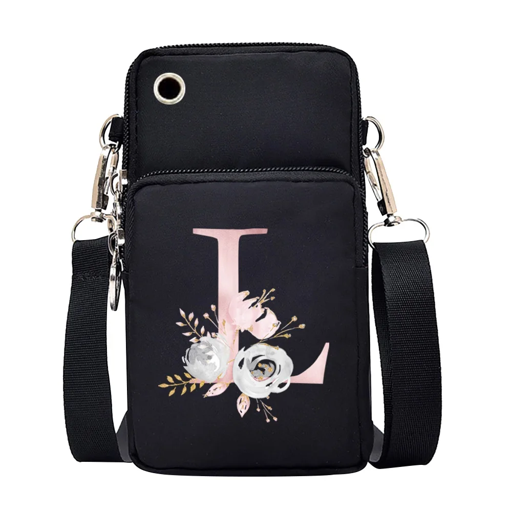 Waterproof Mobile Phone Bag for Iphone/huawei/xiaomi/samsung Universal Pink Flower 26 Letters Cell Phone Case Women Wrist Pack