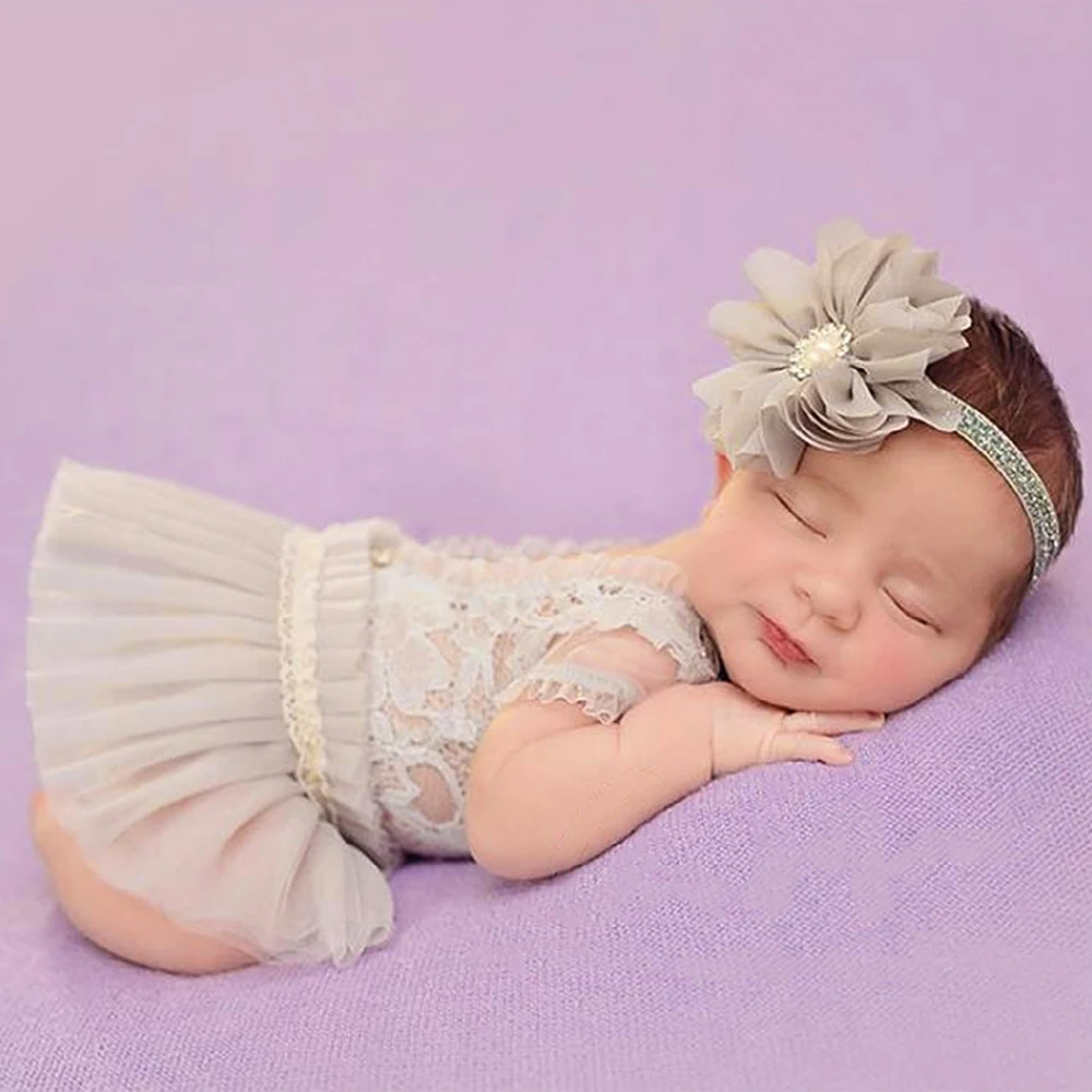 2022-new-newborn-photography-props-baby-girl-outfit-photo-cute-princess-mesh-lace-pearl-onepiece-dress-cover-greyheaddress