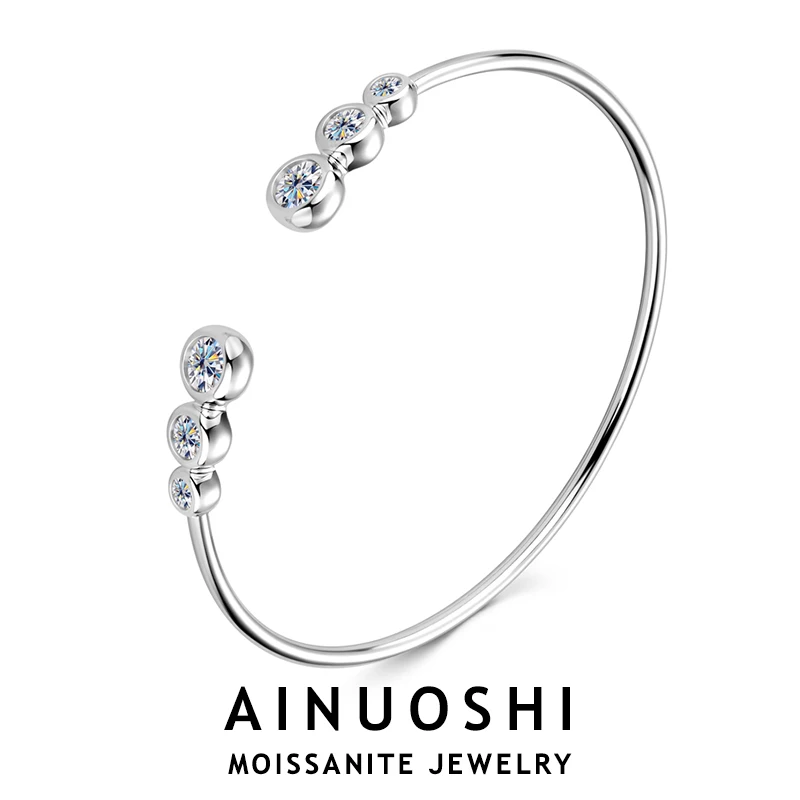 

AINUOSHI Original 925 Sterling Silver Cuff Bangle Bezel Moissanite Ajustable Bracelet For Women Fashion Hand Jewelry Gift