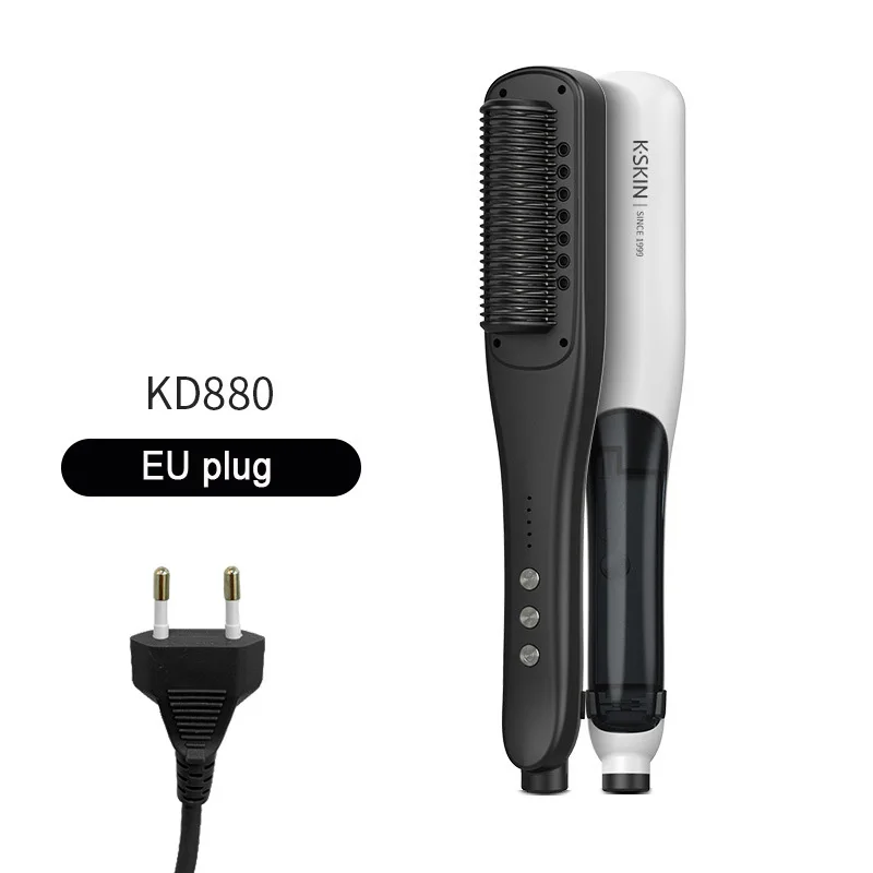 Escova alisadora de cabelo a vapor de íon negativo, pente de estilo 2 em 1, modelador de alisamento, aquecimento rápido, cerâmica, anti-queimadura, vapor plano