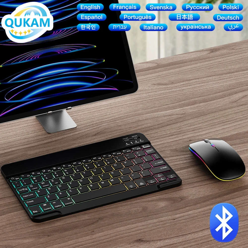 Compact 10-Inch Backlit Wireless Keyboard and Mouse Set for Tablets and Smartphones