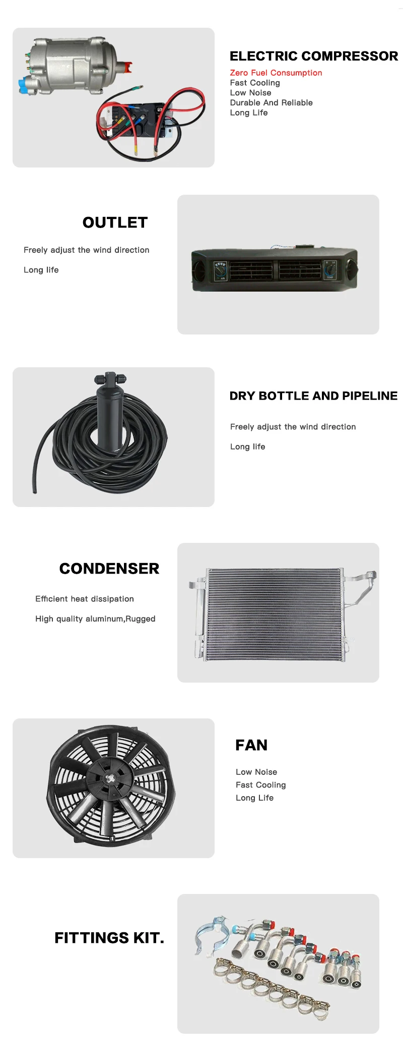 Description Picture 3 of item12V/24V Universal Car Under Dash Cooling air conditioner with electric compressor kit Auto Evaporator Unit For vehicle
