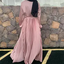

Eid Satin Hijab Dress Abaya For Women Fashion Cardigan Abayas Dresses Pleated Muslim Mujer Islamic Clothing Dubai Turkey Caftan