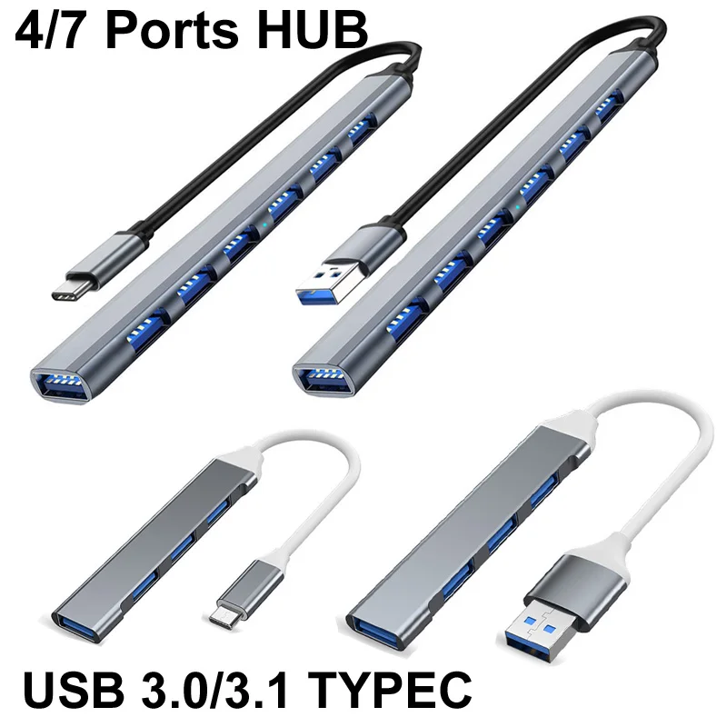 USB 3.0 2.0 TYPE-C 3.1 7/4 포트, USB 허브 OTG 속도 5Gbps, 맥북 PC 컴퓨터 휴대폰 모바일 하드 디스크 U 디스크 마우스 키보드용