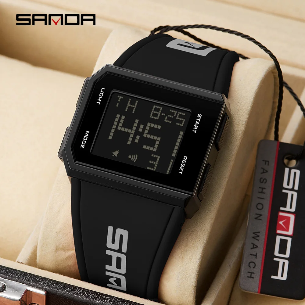 SANDA Men's Square Dial LED Digital Chronograph Sports Watch