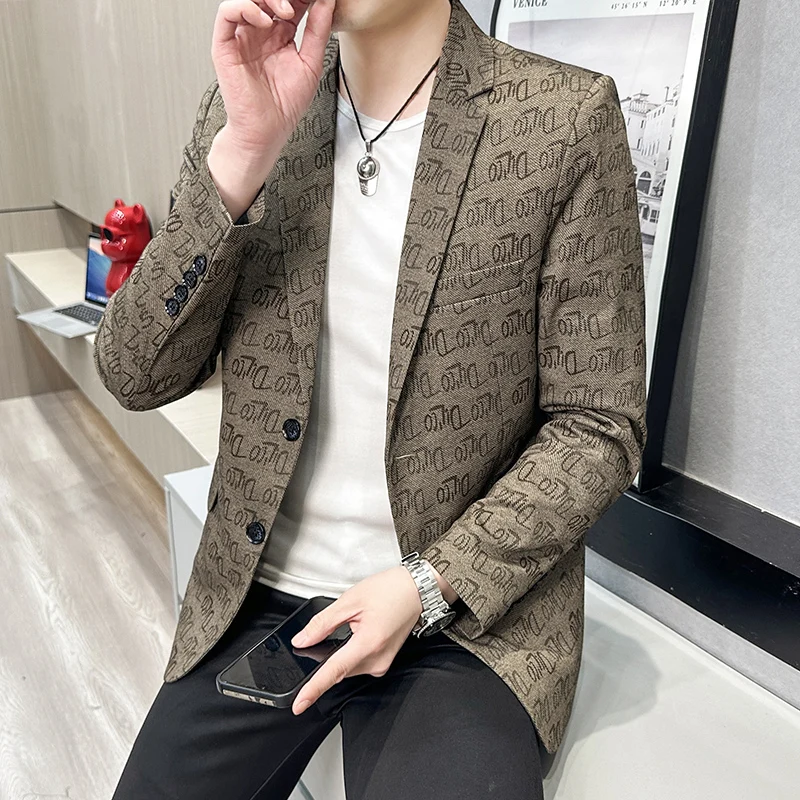 Men Korean version Men Suit Jacket Fashion Men's Business Social Dance Party Jacquard Coat Dress Homme Slim Fit Blazers