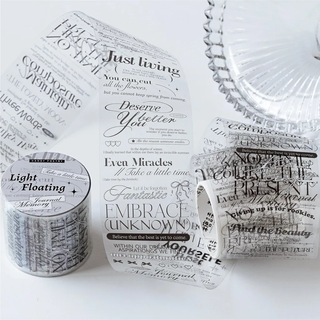 Journamm 30mm/40mm*2m PET Scrapbook Tape English Letters Junk Journal DIY Scrapbooking School Supplies Collage Stationery Tapes