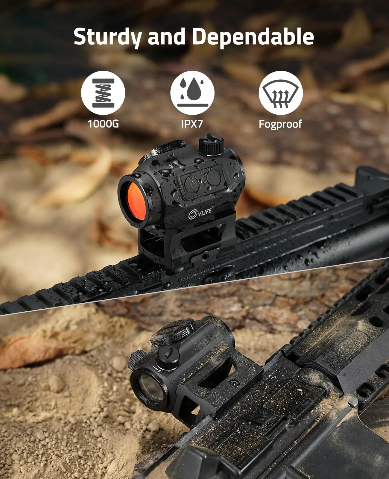 CVLIFE JackalHowl 1x20mm 2MOA Red Dot Rifle Scope Co-Witness Riser IPX7 Waterproof Shockproof Fogproof Red Dot Optics Reflex
