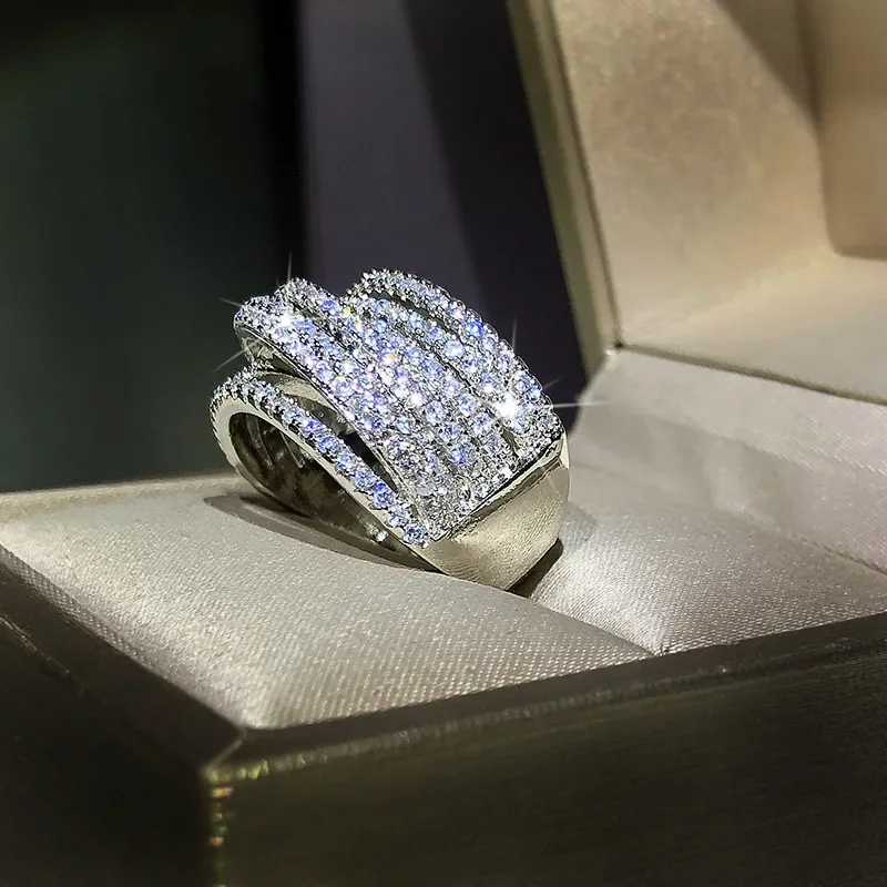 

Genuine 925 Sterling Silver White Natural Diamond Jewelry Ring Women Anillos Mujer Silver 925 Jewelry Fine Bizuteria Anillos De