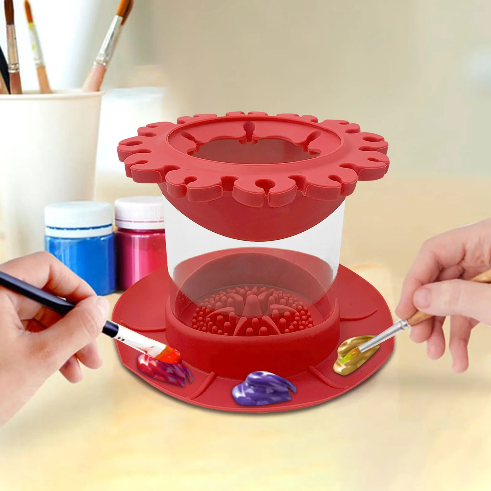 Paint Brush Cleaner Rinse Cup Fine Art Studio Classroom Brushes Holder & Silicone Cleaning Tool For Acrylic Watercolor 선반정리대 5