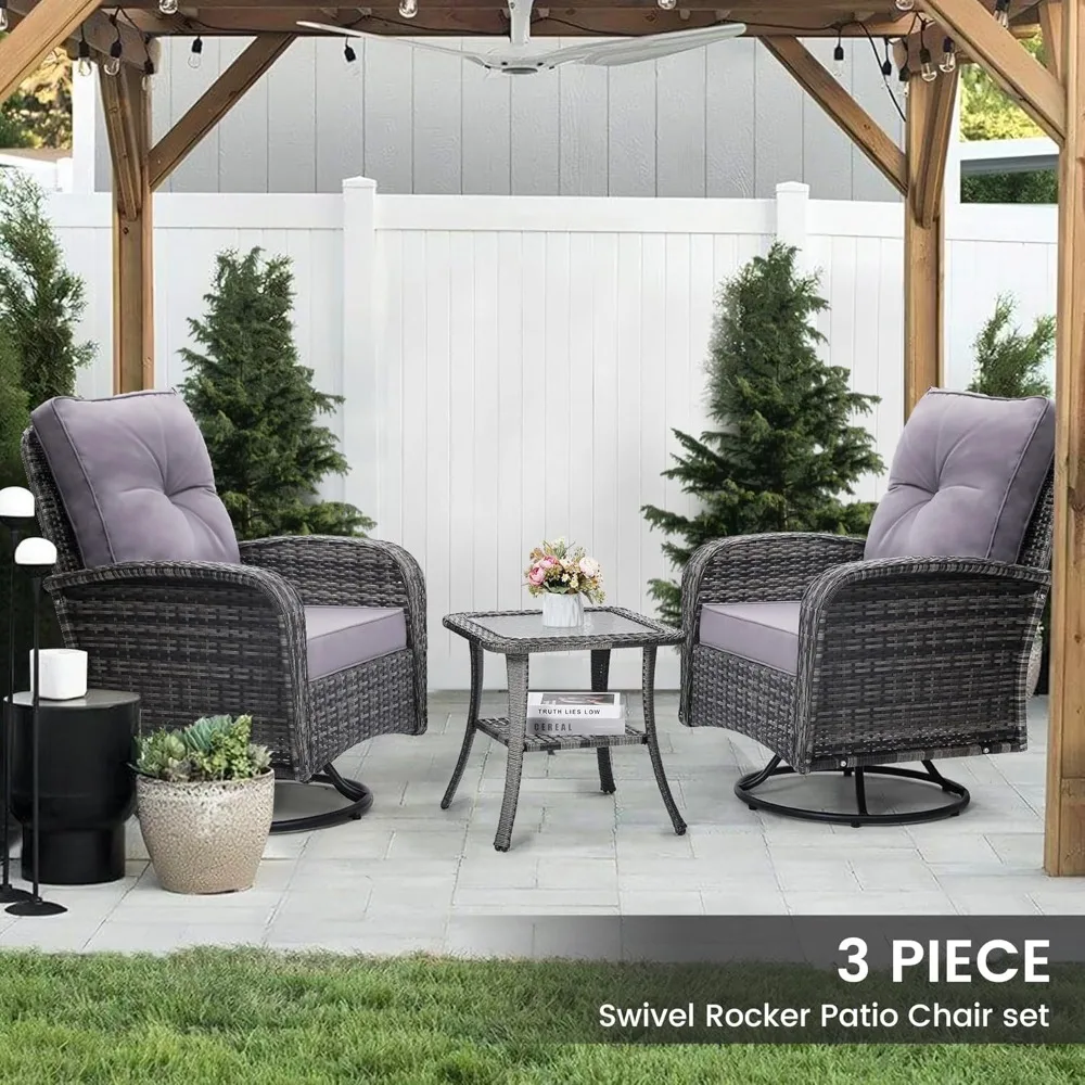 2 Luxury Outdoor Swivel Wicker Glider Patio Chairs with Table Set 2