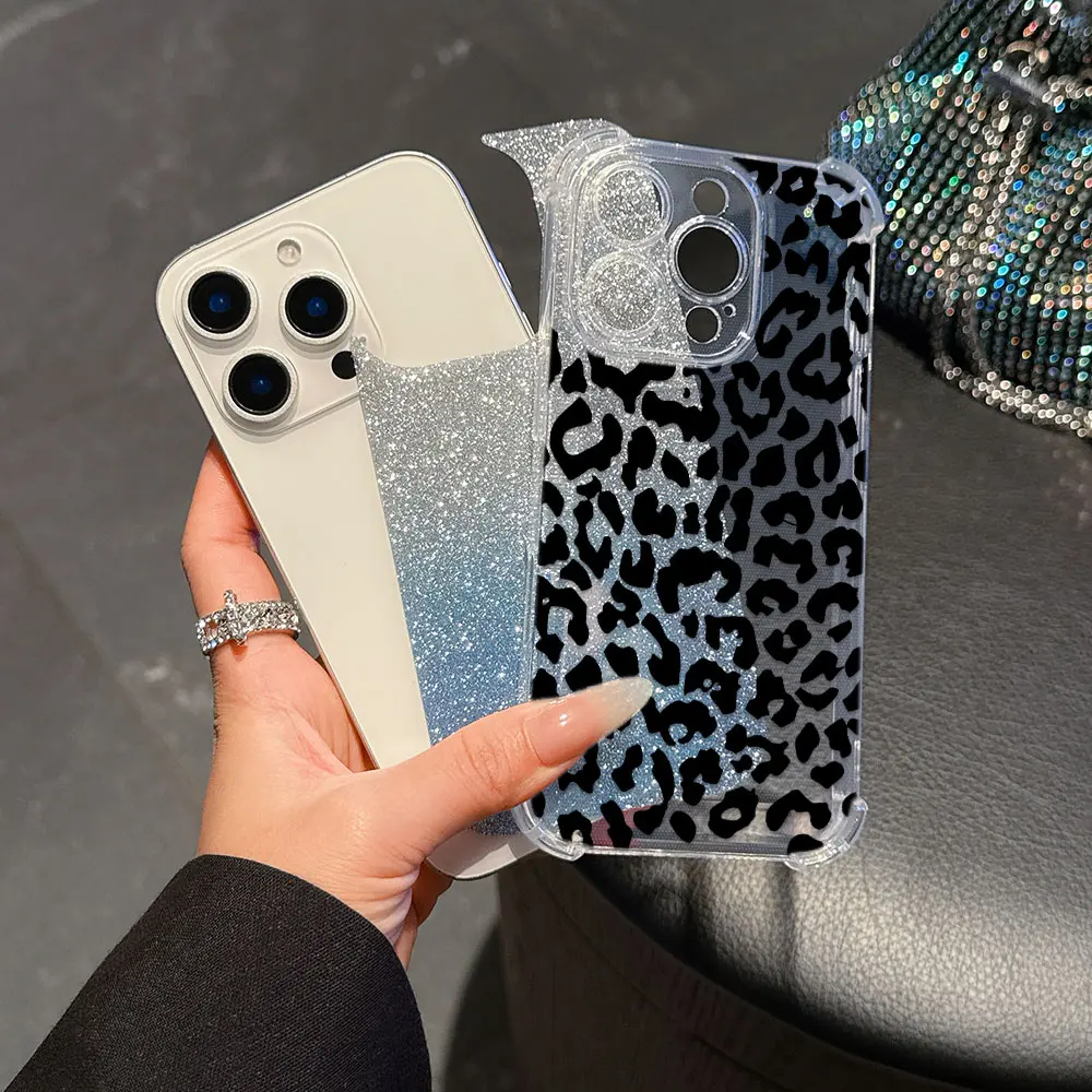 Luxury Black Leopard Print Anti-Fall Bling Clear Phone Case