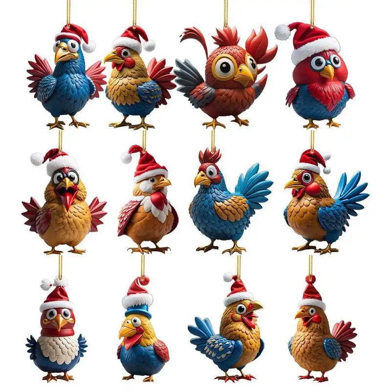 

Плоский кулон петуха, мультяшный милый рождественский петух, 2D акриловое украшение, забавная рождественская курица, фотоэлемент для дома и автомобиля