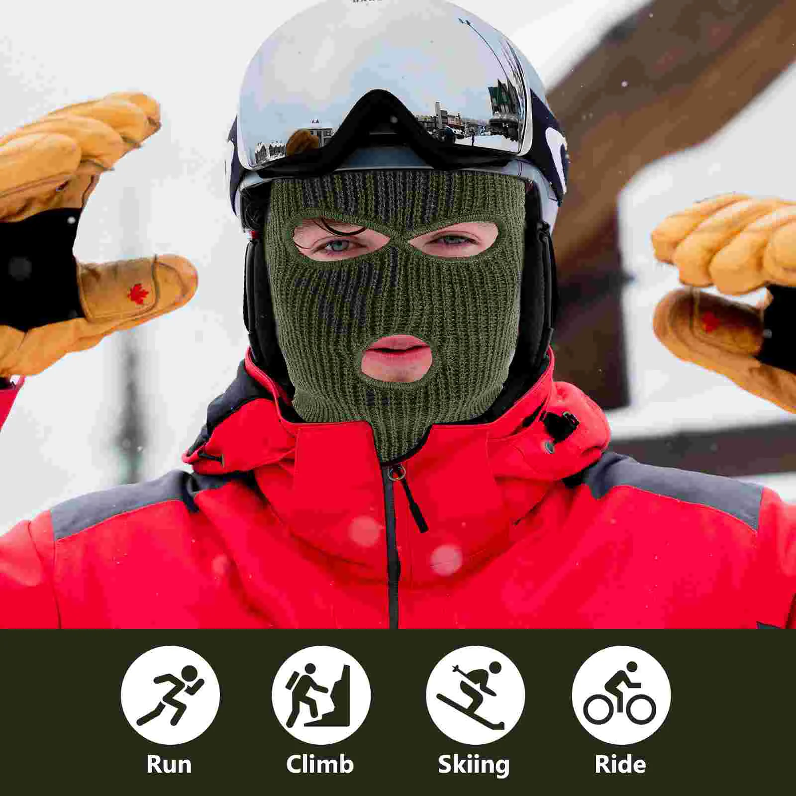 Ski Mask for Men Three Hole Wool Hat Balaclava Warm Full Face Cover 3-hole White Beanie Knit Knitting Miss 3