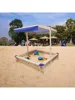 Kids Wooden Sandbox with Adjustable Canopy, Covered Sandpit Children Wooden Toy Set Outdoor Backyard 2