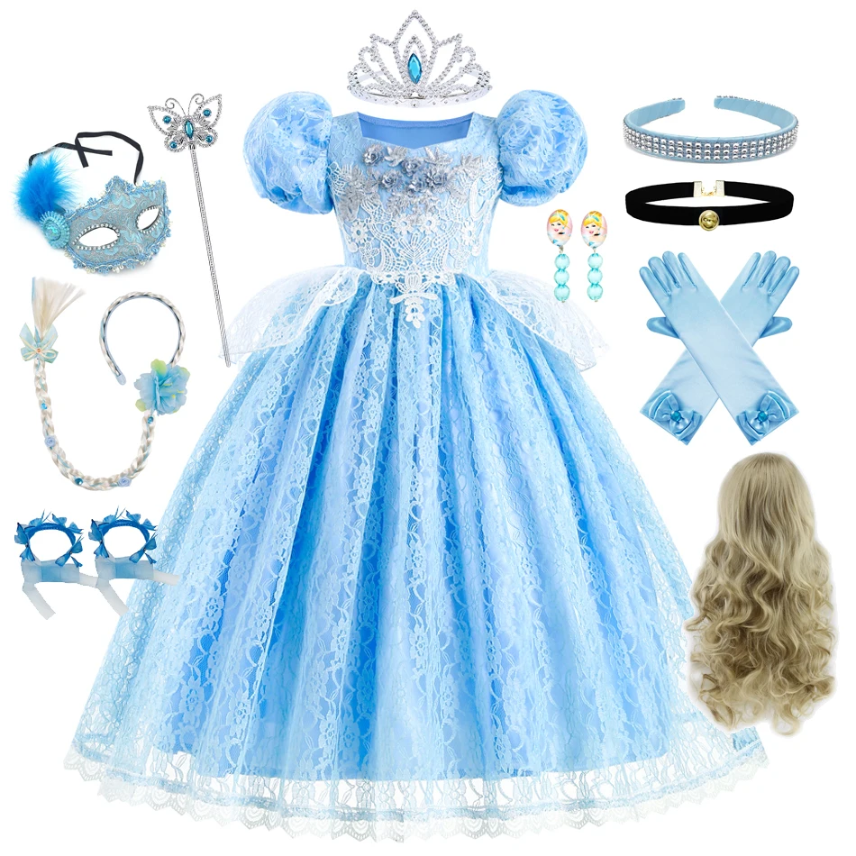 Princess Cenerentola Dress For Girls Kids Party Cosplay Halloween Custome Kids Birthday Dress Up Paillettes Decoration Clothes