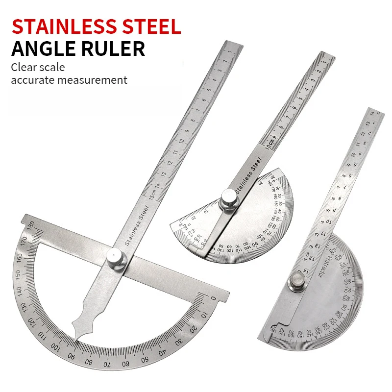 

10/14/15cm 180° Adjustable Protractor Stainless Steel Angle Gauge Round Head Caliper Square Ruler Woodworking Measuring Tools