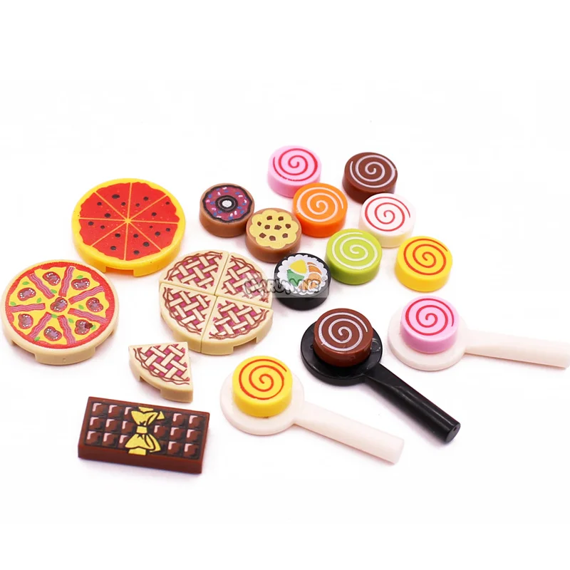 Marumine Mini Food Toys Of Building Blocks Hamburger Pizza Fries Cake Dessert Chocolate Cookies MOC Bricks Plastic Assemble Part diy house kits