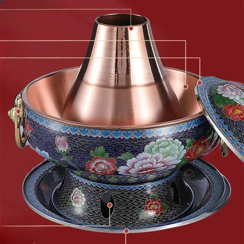 

Enamel Pure Copper Charcoal Copper Hot Pot Old style Household Commercial Hot Pot Old Beijing Instant Lamb Mandarin Duck