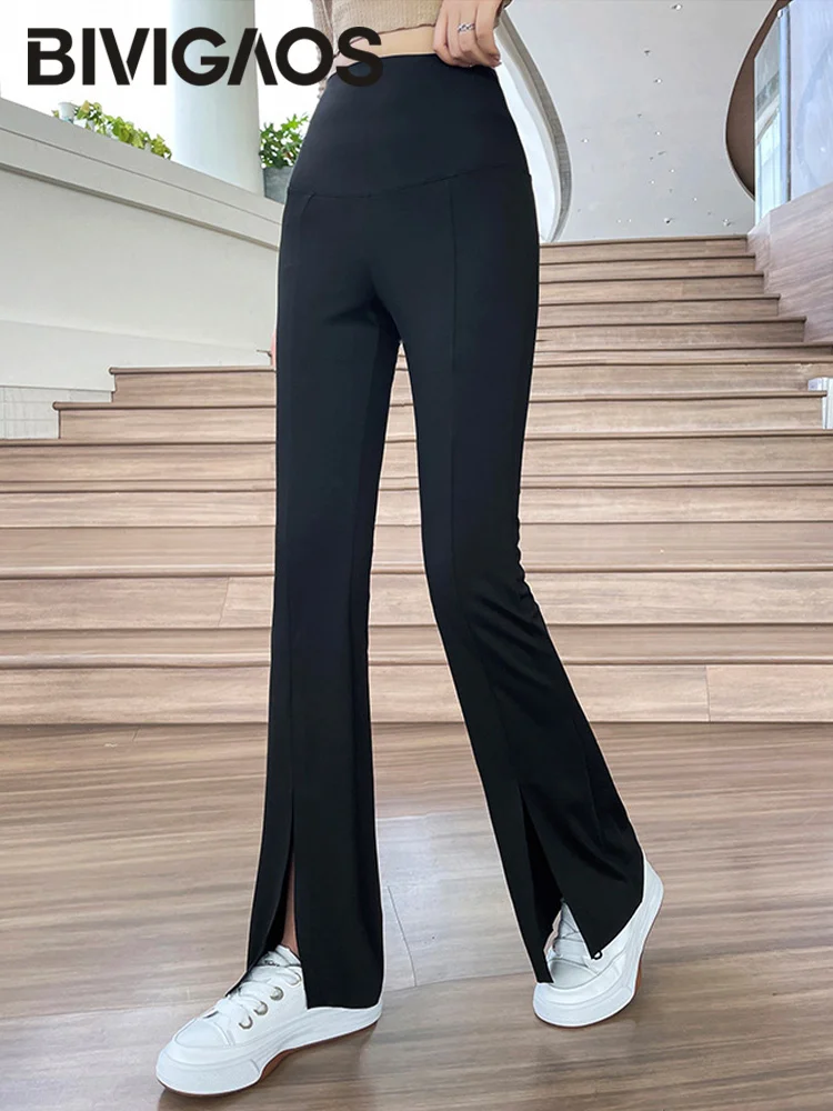 Plus Size Slit Front Black Flare Pants for Women Korean Style Casual Office  Lady Business Work Trousers High Waist Suit Pants